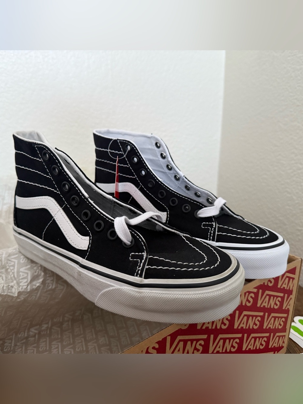 Vans SK8 Hi Black White Suede Canvas High Tapered Sneakers Men's 5.5 Womens 7